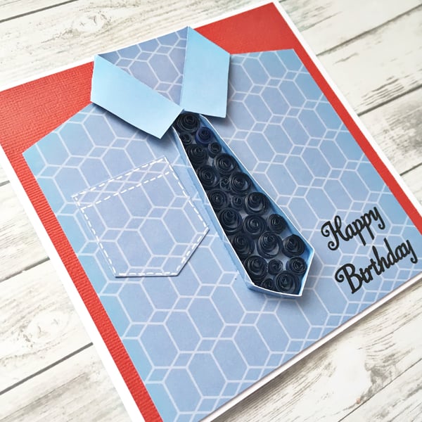 Men’s birthday card - quilled tie and shirt