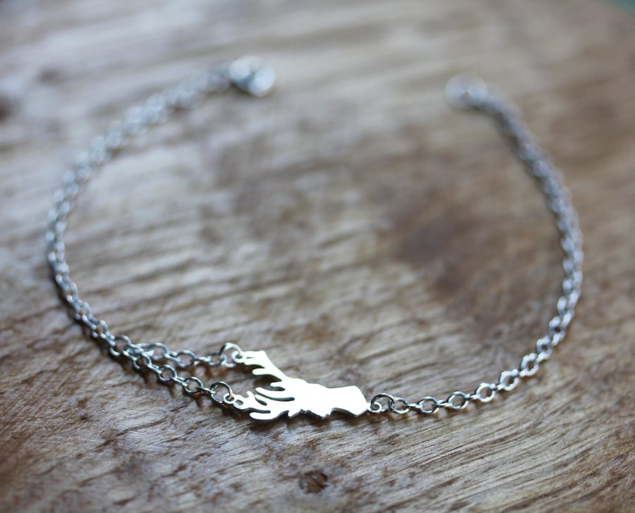 Silver Stag Bracelet - Tiny Silver Deer Bracelet - Silver Deer Bracelet