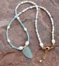 White Pearls Ocean Apatite and Sea Glass Charm - Adjustable Gold Filled Clasp - Image 2