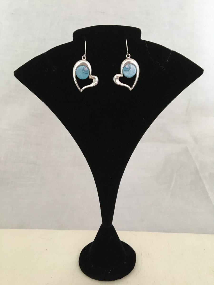 Heart Drop Earrings with an Azure Centre