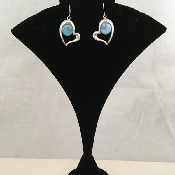 Heart Drop Earrings with an Azure Centre