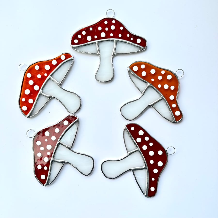 Stained Glass Toadstool Suncatcher - Handmade Window Decoration - Red and Orange