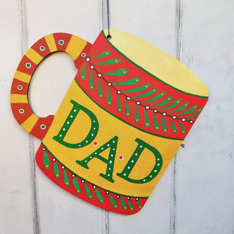 Hand painted hanging wooden decoration, Dad mug, gift for Dad, Wall art   