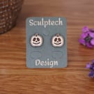 Wood Pumpkin Earrings, Halloween Themed Studs with Hypoallergenic Posts, Gifts
