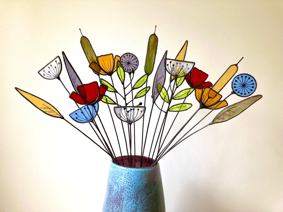 Wild Flower Stained Glass Bouquet - Everlasting Flower Arrangement - Handmade