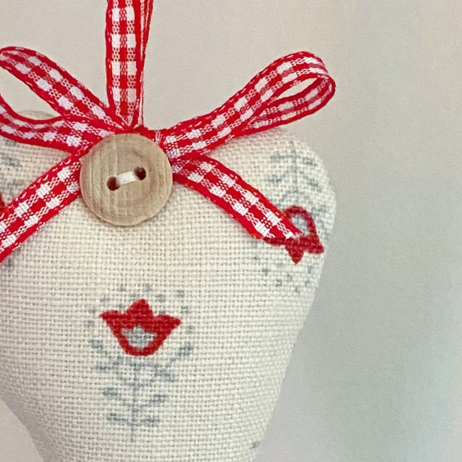 FLORAL DOTTY HEART - red and ecru