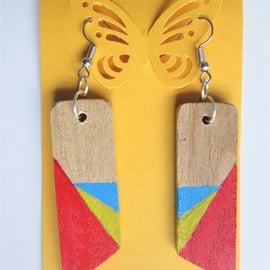 Art Deco style painted wooden earrings