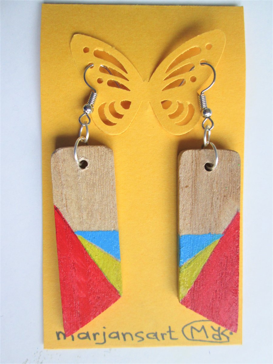 Art Deco style painted wooden earrings