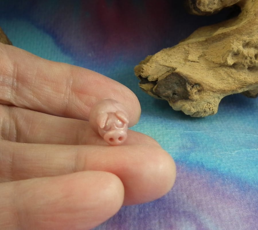 Spring Sale ... Tiny Sleepy Piglet OOAK Sculpt by Ann Galvin Gnome Village