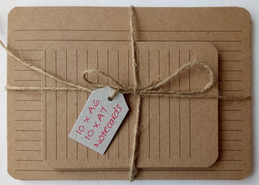 20 kraft notecards, ruled, natural stationery, letter writing supplies