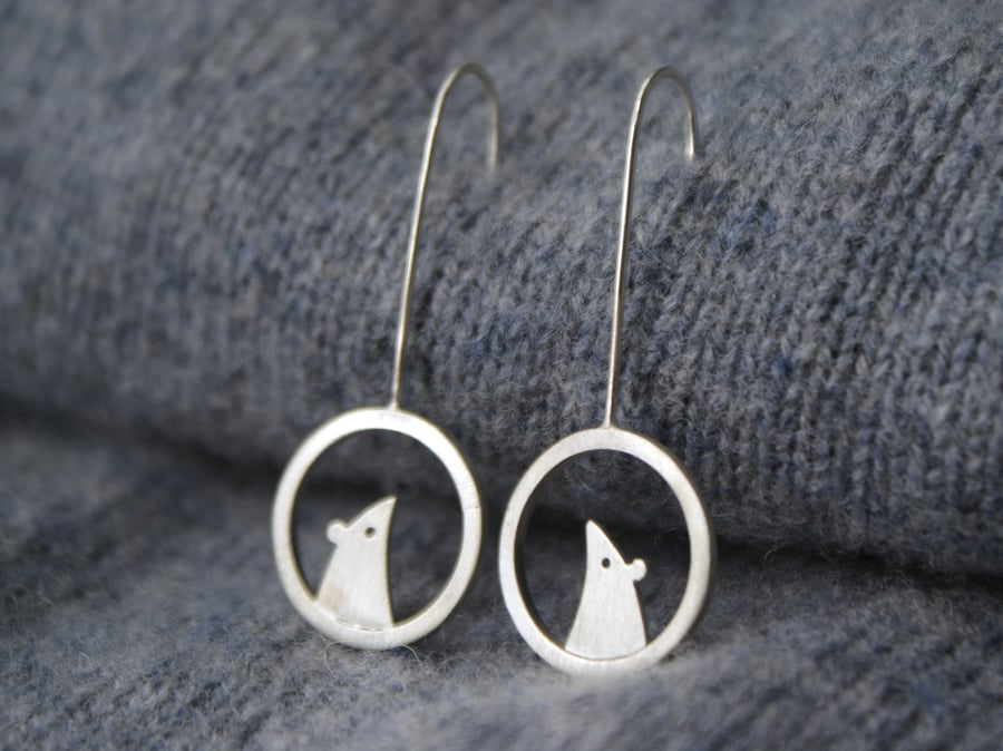 Silver mouse drop earrings