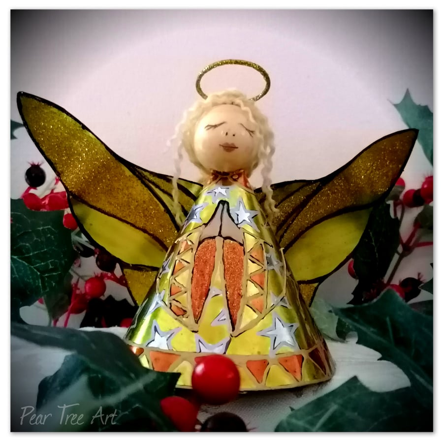 Large: Yellow Tin Angel Christmas tree topper