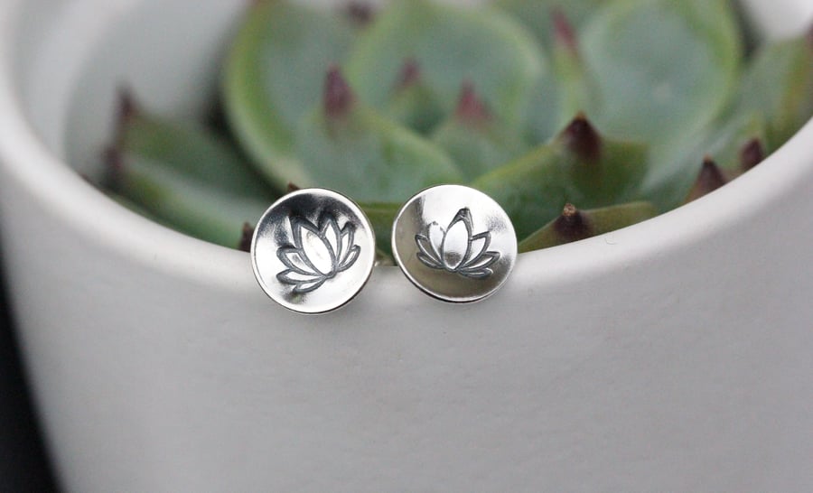 Lotus flower sterling silver stud earrings