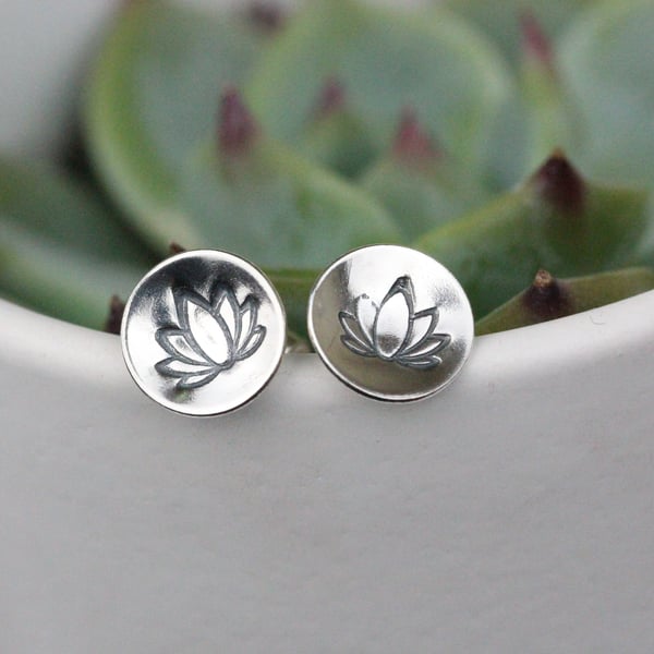 Lotus flower sterling silver stud earrings