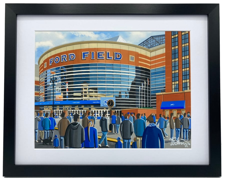 Detroit Lions, Ford Field, NFL American Football Framed Art Print. Approx A4.