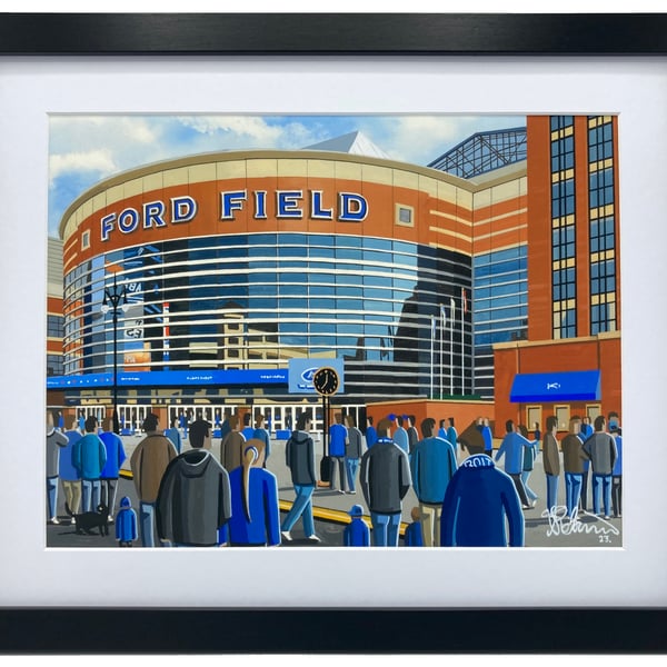 Detroit Lions, Ford Field, NFL American Football Framed Art Print. Approx A4.