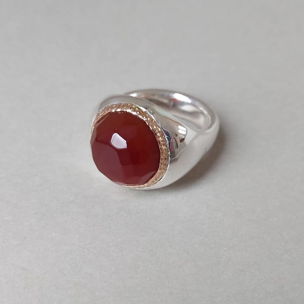 Sterling silver ring with red carnelian stone set in bronze. Agate lover. 