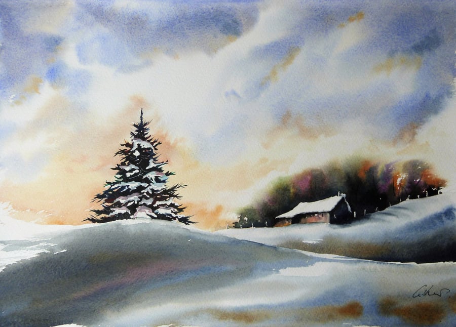 Christmas Tree, Original Watercolour Painting.