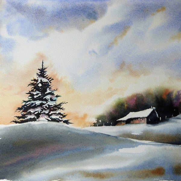 Christmas Tree, Original Watercolour Painting.