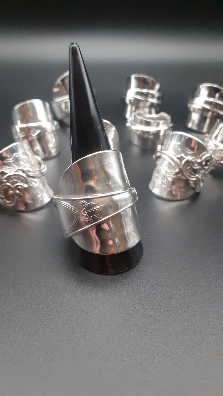 Traditional silver spoon ring. German 800 silver,  Size V