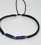 Men's Lapis Lazuli Bracelet Adjustable Black Nylon Cord Stainless Steel