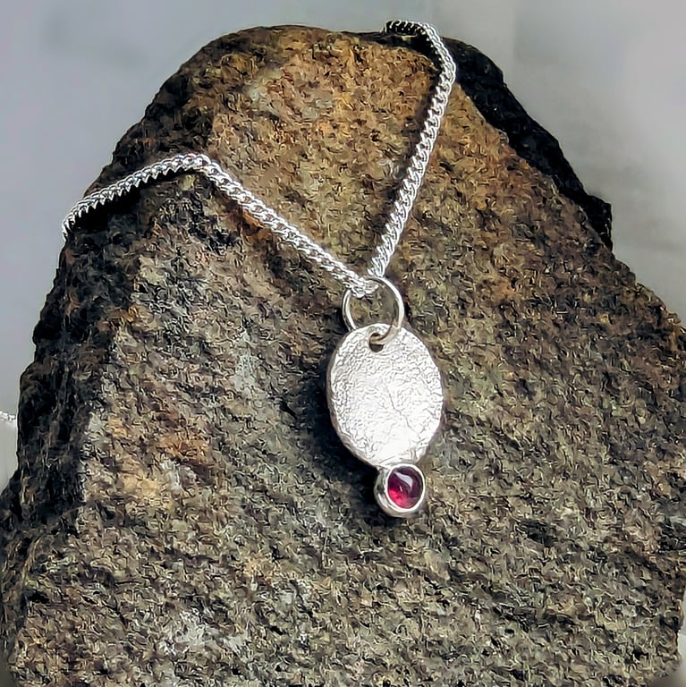 STERLING SILVER Garnet Pendant, handmade Urban Design Jewellery