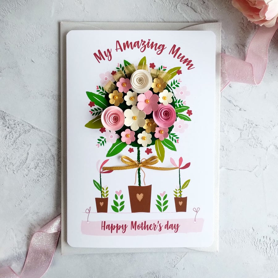 Mother's Day Handmade Paper Flowers A5 Greeting Card
