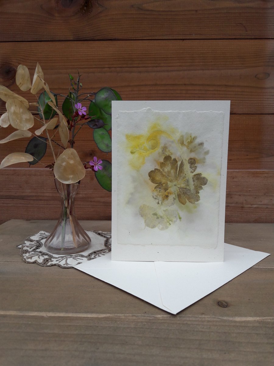 Handmade Geranium, Oxalis and Passion Flower Tendril Eco Print Card