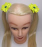 Neon Yellow Satin Flower Hair Bobbles – Handmade Ribbon Hair Ties for Girls