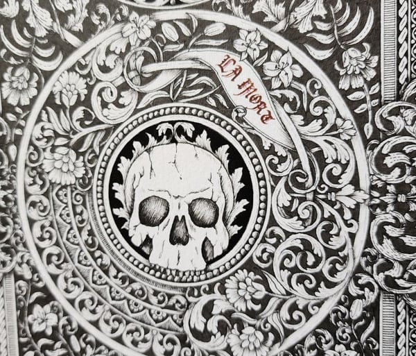 Print - La Mort, decorative skull memento mori black ink line art