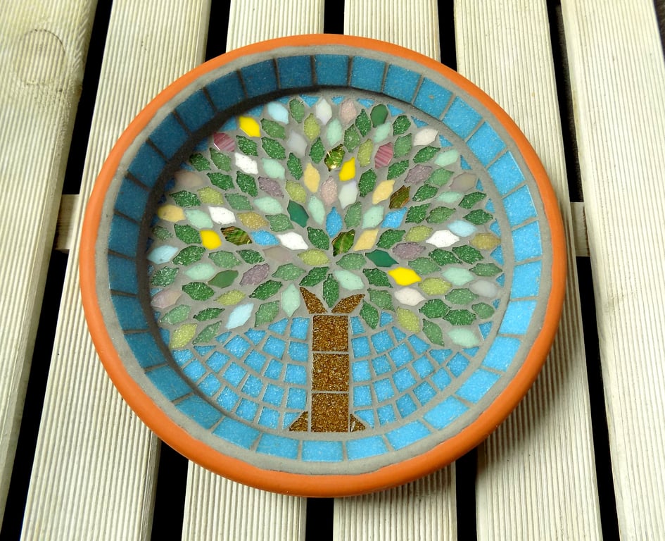 Spring Jewel Tree Mosaic Garden Bird Bath