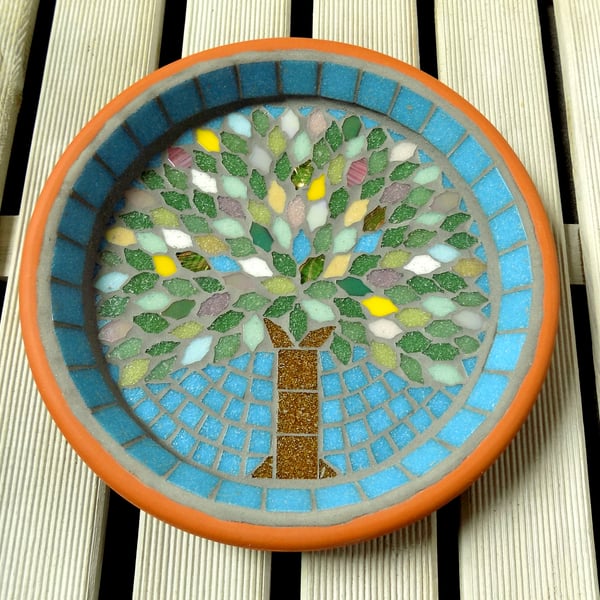 Spring Jewel Tree Mosaic Garden Bird Bath