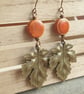 Brass maple leaf earrings, Orange and brass, Statement earrings - Image 4