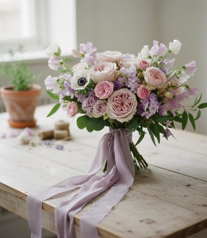 Hand Dyed Habotai Silk Ribbon: Soft Lavender Bridal Bouquet Ribbon, Decor, Cake