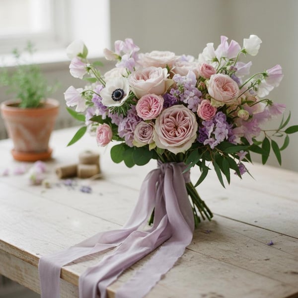 Hand Dyed Habotai Silk Ribbon: Soft Lavender Bridal Bouquet Ribbon, Decor, Cake
