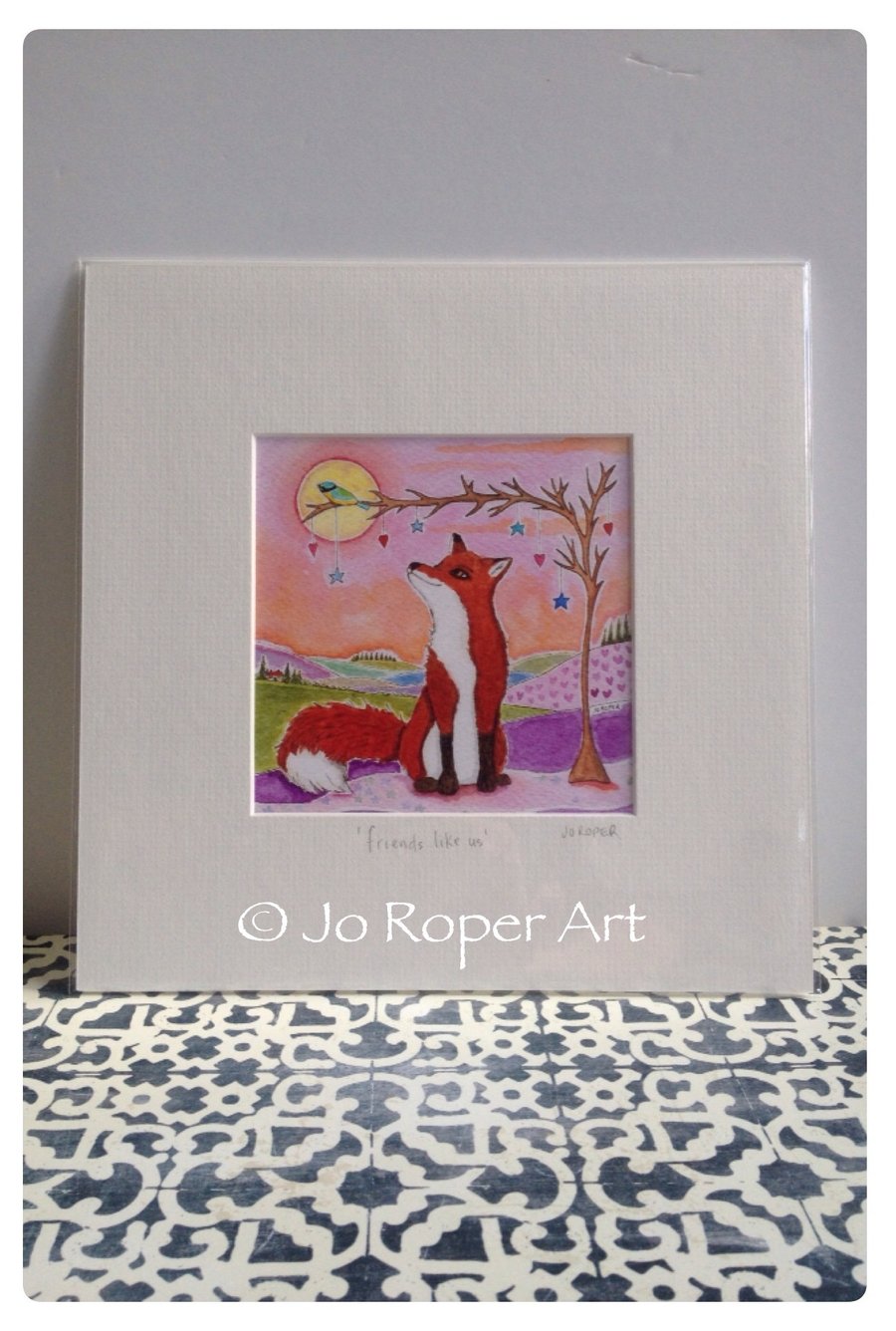 Friends like us fox and birdie mounted print Jo Roper 