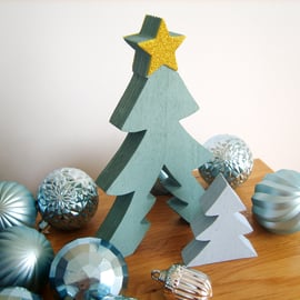 Desktop Scandi Wooden Xmas Tree With Pop Out Mini Tree