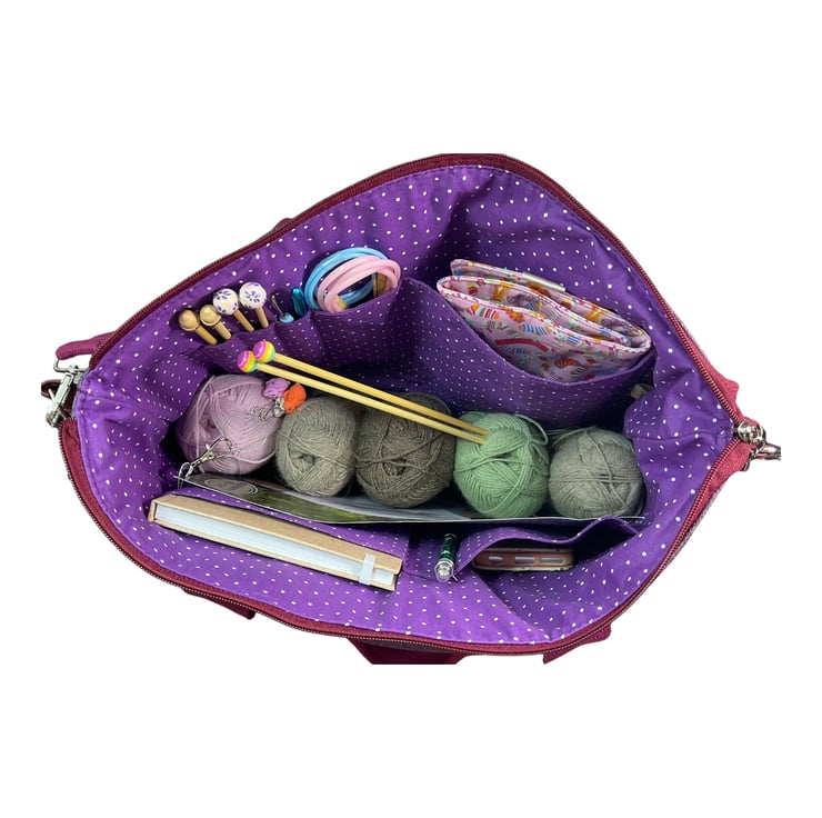 Knitting and crochet tote bag, large organiser crossbody