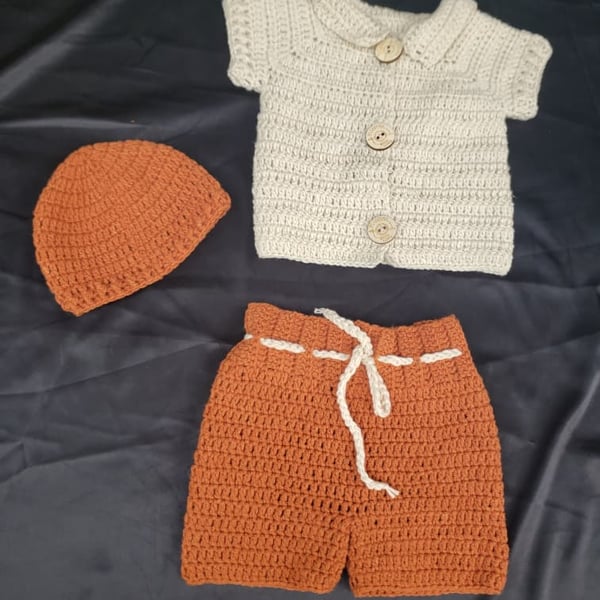 Handmade Crochet Baby Outfit with Hat and Shorts – Soft & Timeless Style