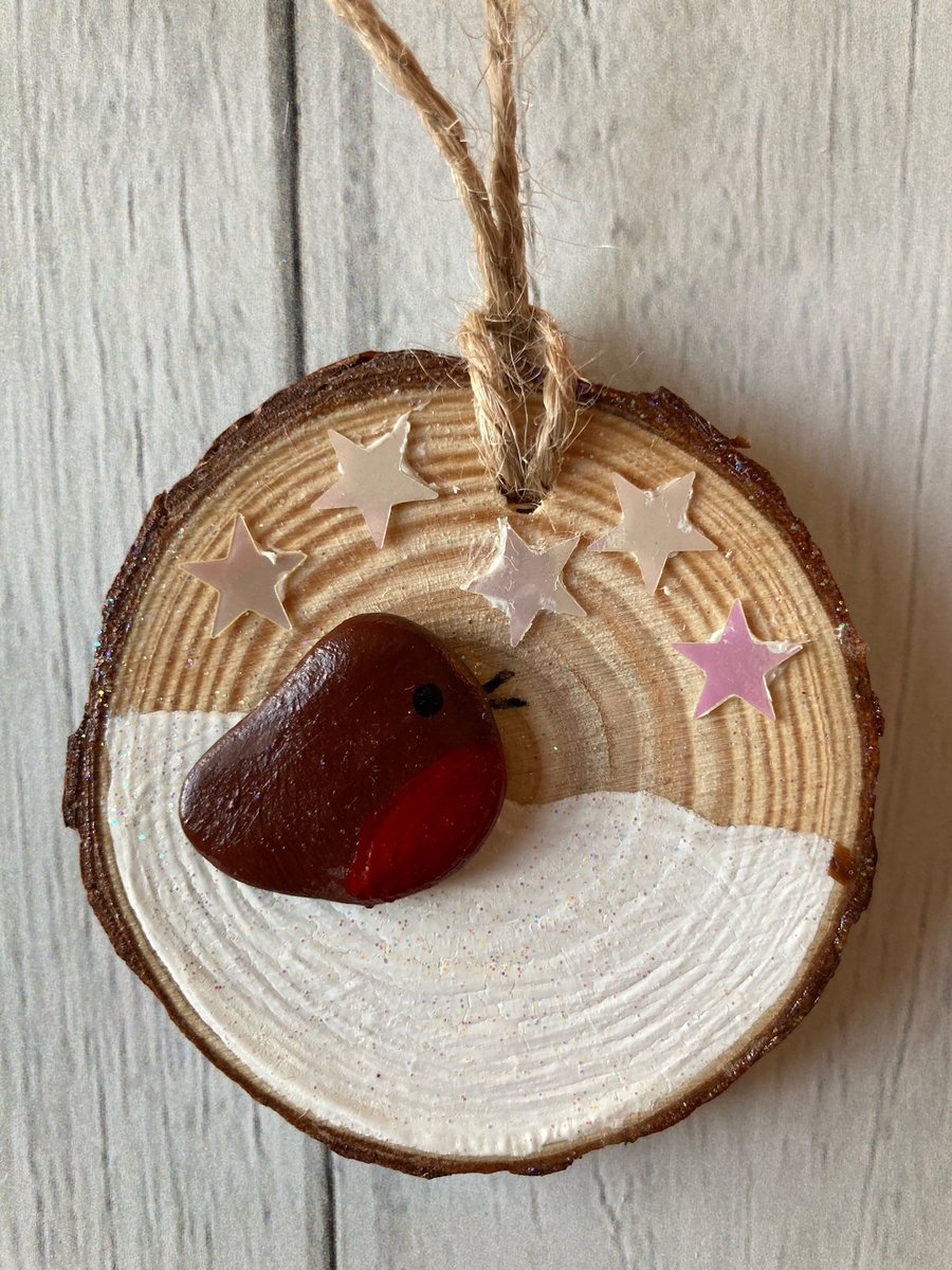 SALE-Rustic hanging Robin Christmas decoration made in Cornwall 