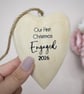Our First Christmas Engaged 2026 Wooden Heart Engagement Christmas Ornament