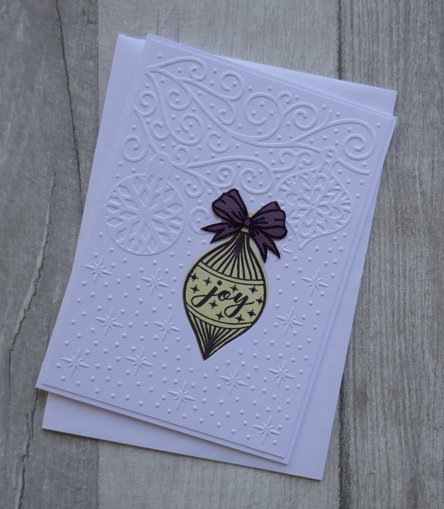 Lemon and Purple Opulent Bauble on Embossed Background - Christmas Card