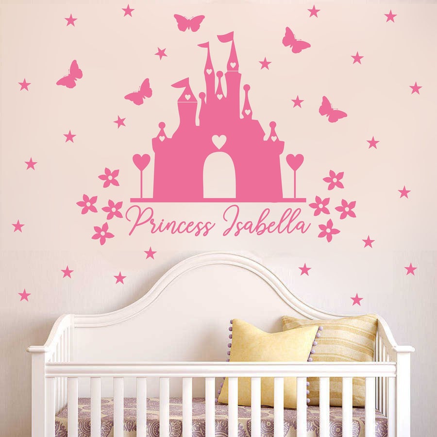 Princess Castle Wall Sticker Decal Girls Bedroom Personalised Name NA28