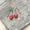 Coral and White Czech Glass Heart Drop Earrings