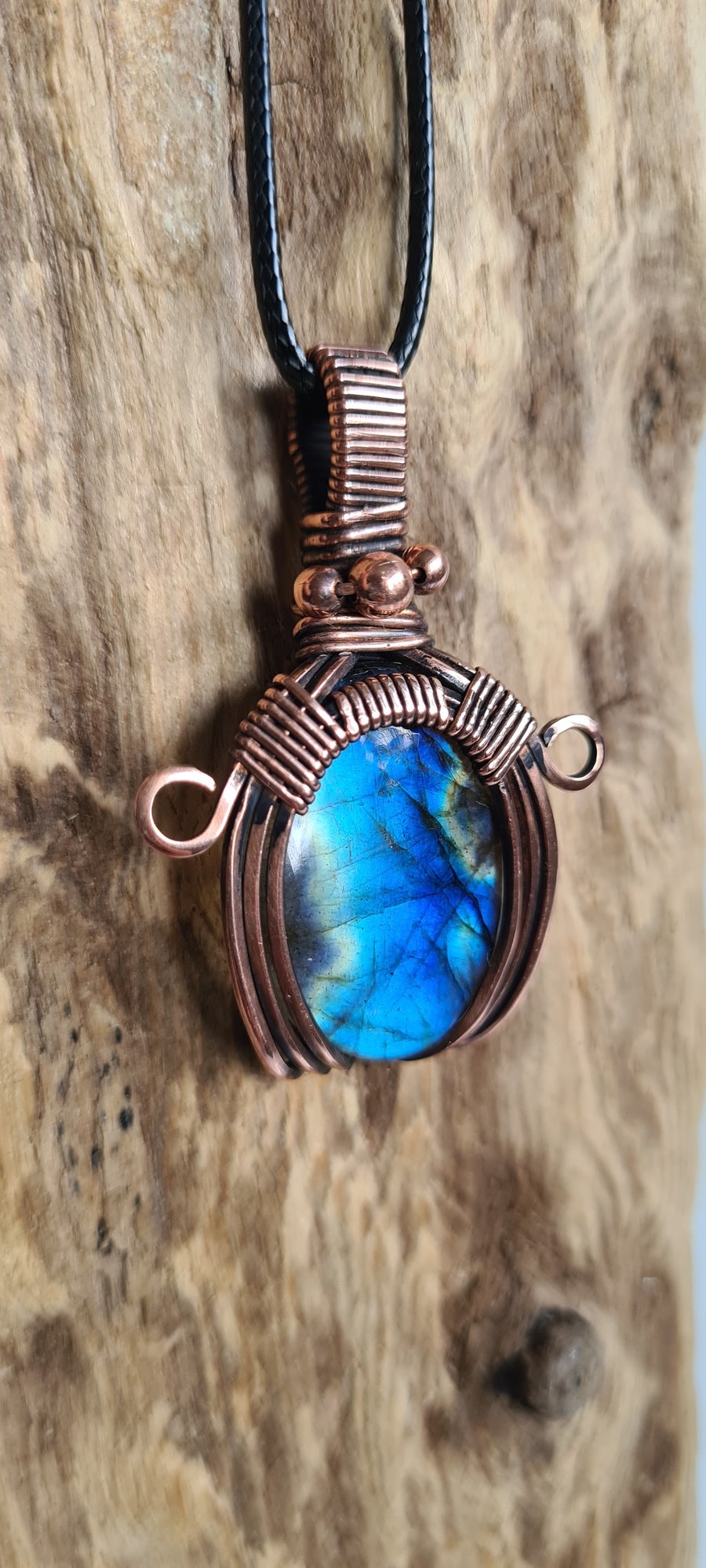 Mens Unisex Handmade Natural Labradorite & Copper Pendant Necklace Gift Crystal