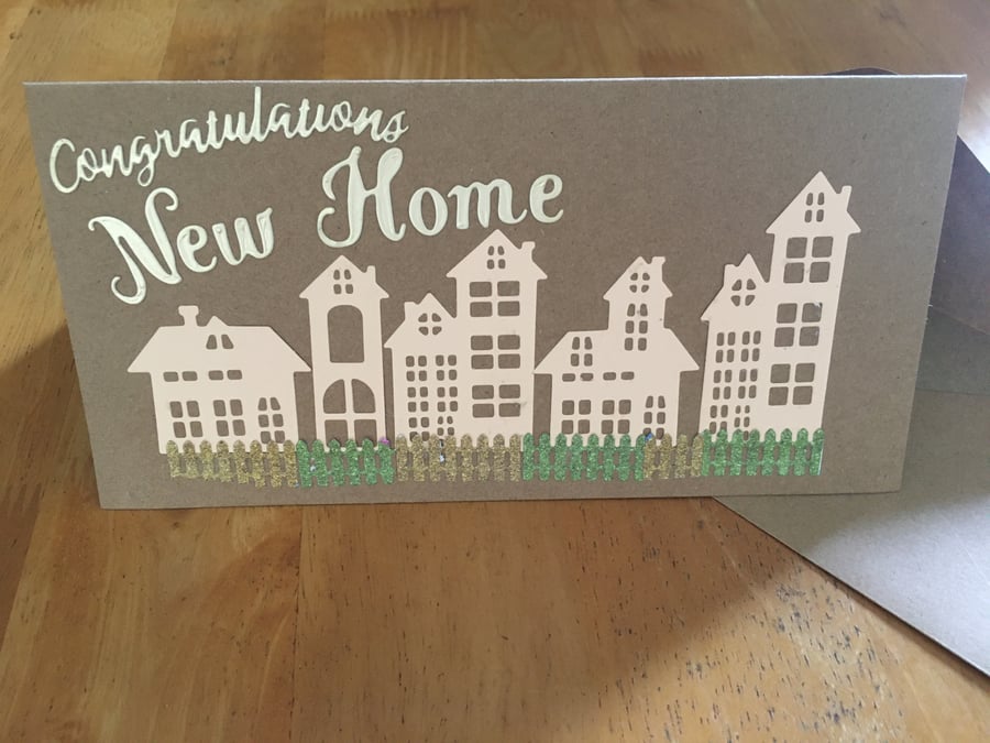 Rustic Shabby Chic Hand Crafted Congratulations New Home Card - Custom Colours 