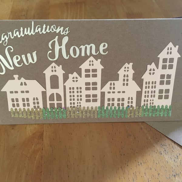 Rustic Shabby Chic Hand Crafted Congratulations New Home Card - Custom Colours 
