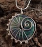 Green Ceramic Wire Wrapped Pendant Necklace - Statement Wirework Jewellery