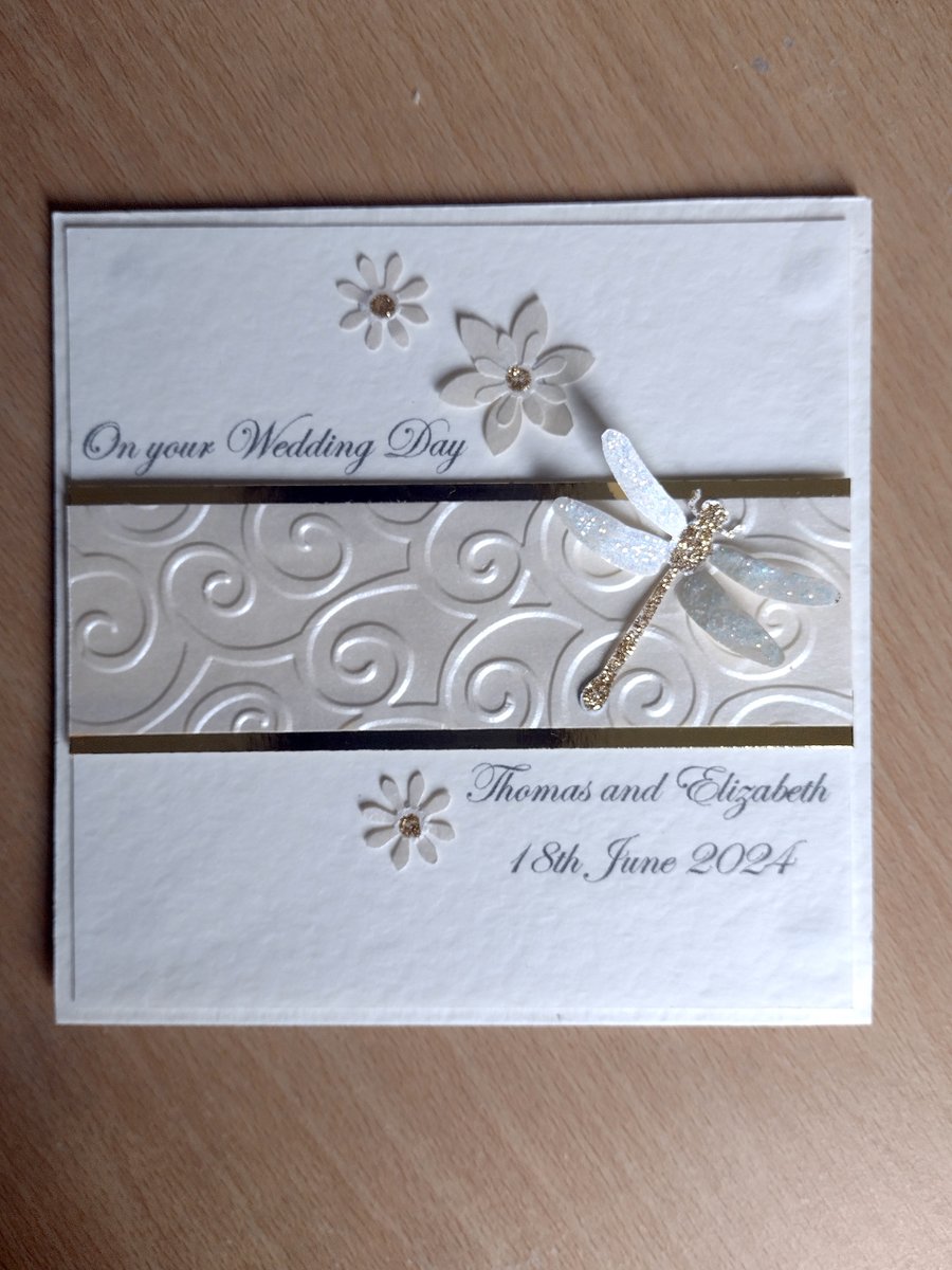 Sparkly Dragonfly Wedding Card - Personalised - Congratulations - Anniversary
