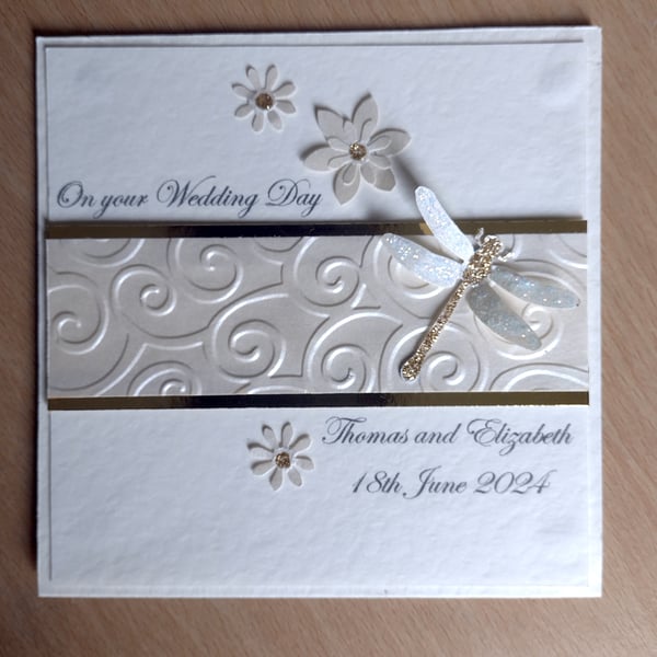 Sparkly Dragonfly Wedding Card - Personalised - Congratulations - Anniversary